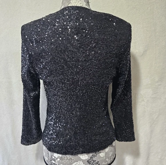 NWT Black Express Sequin 3/4 Sleeve Singke Button Blazer S - Picture 6 of 7